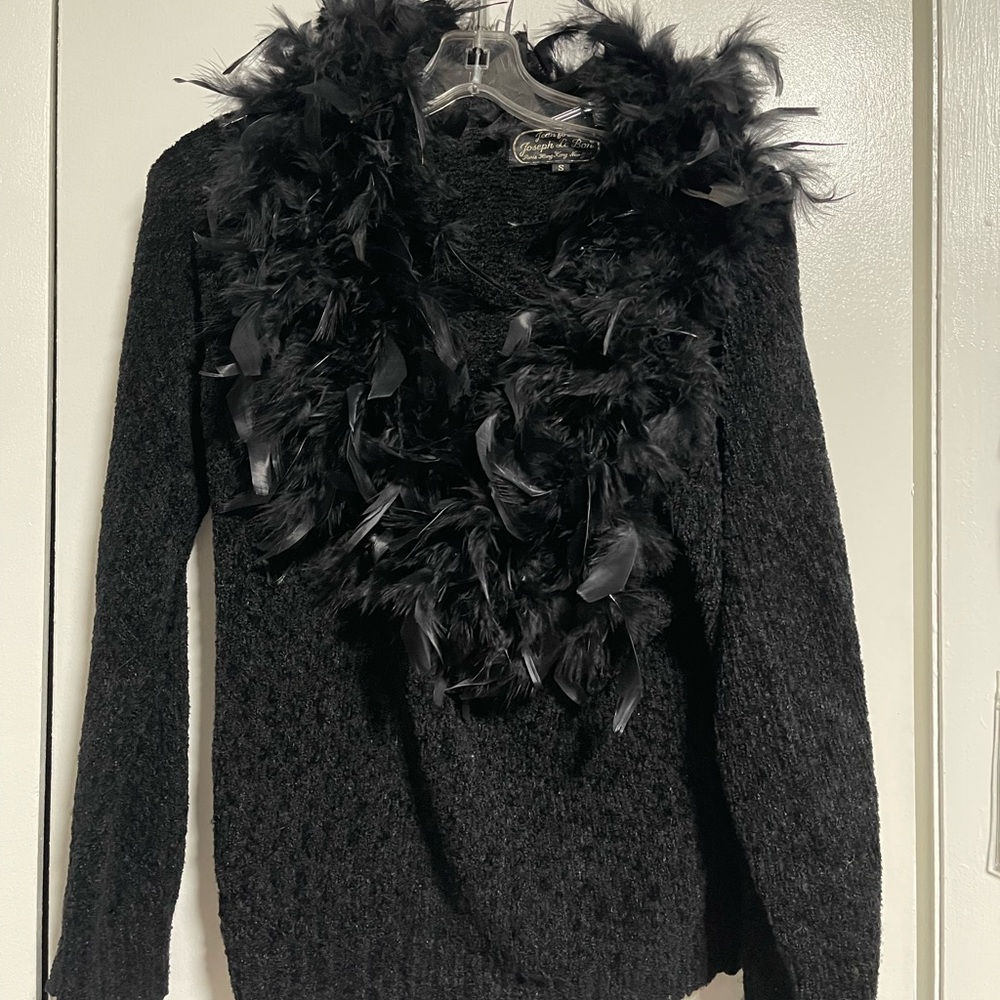 Black Feather-Embellished Sweater